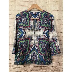 Talbots Top Womens 10 Silk Tunic Multicolor Paisley Double Tie Lightweight Flowy